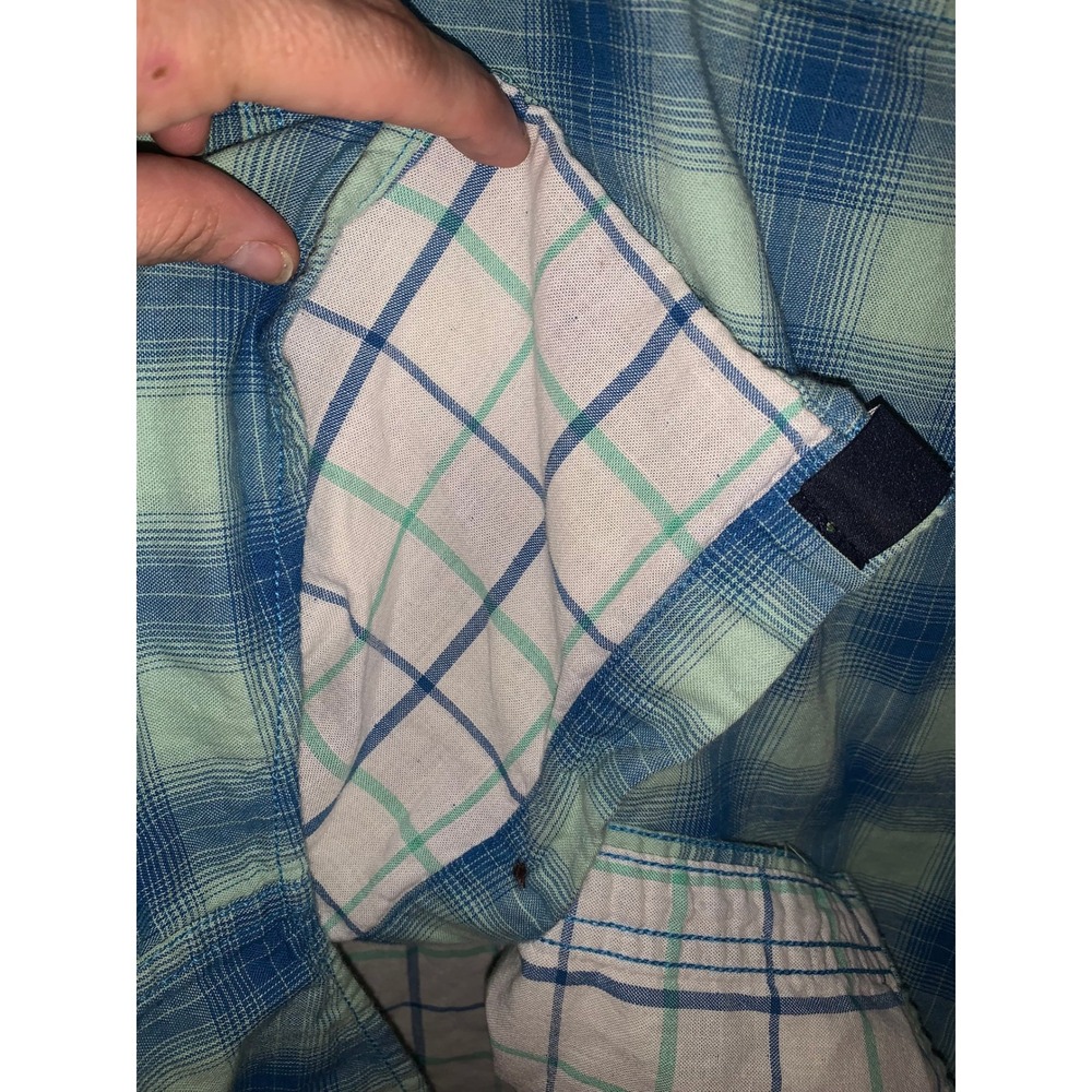 Even Tide Mens Regular Fit Blue Green Plaid Cotton Button Down Shirt L - Picture 4 of 11